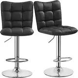 Yaheetech 2er Set Barhocker Barstühle 360°Drehbar Küchenstühle mit Rückenlehne und Fußstütze, Barstuhl PU-Kunstleder Sitzhöhe 62,5 cm - 83 cm für die Küche/Bar/Salon, Höhenverstellbar Schwarz
