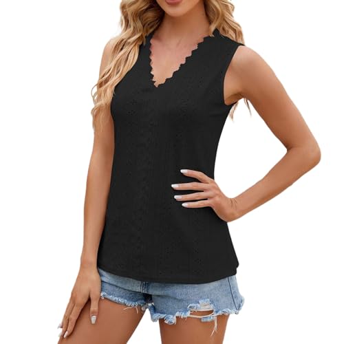 Spitzentop Damen Weiß -Trägertop Damen Sommer -Cami Top Damen Sexy Tank Tops Spitzen Oberteile Slim Fit Ärmelloses T Shirt V Ausschnitte Tunika Bluse Sommertops Luftig Weste Tanktops Frauen