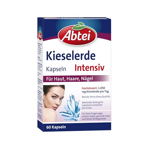 Abtei Kieselerde Intensiv - Zur Vorbeugung von brüchigen Haaren und Nägeln - Mit Silicium - reines Naturprodukt - hochdosiert, glutenfrei, laktosefrei - 60 Kapseln