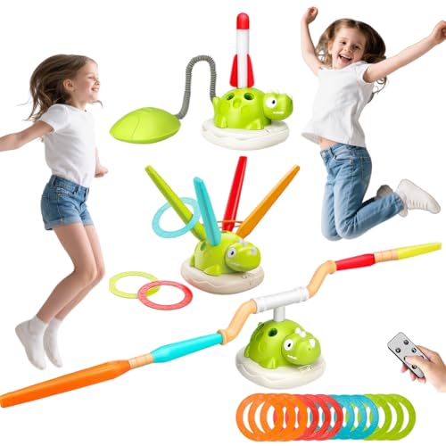 Musikalisches Sprungspiel Set mit Ringwurfspiel - Sport Spielzeug für Kinder - Outdoor Aktivitäten für Kinder - Buntes Marienkäfer Design - Fördert die körperliche Aktivität (Dino)