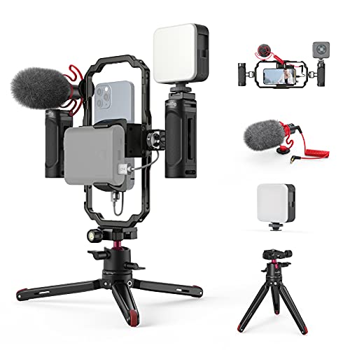 SMALLRIG Smartphone Video Rig mit Griff Videolicht Mikrofon und Aluminiumlegierung Stativ, Mobile Phone Video Kit für Youtuber Vlogger für iPhone 15 14 13 12 Pro Max für Samsung für Huawei - 3384B