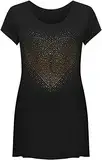 WEAR THE FASHION Langes Damen-T-Shirt mit Nietenaufdruck, Einstecksaum und U-Ausschnitt, kurze Ärmel, Übergröße, Schwarz , 52-54