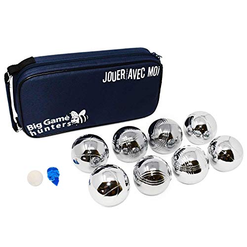 Big Game Hunters 8 Boules Set mit Rostschutz und Luxuriöser Tragetasche aus Segeltuch - Robustes 8 Boules Set, Poliert und Graviert Offizielle Größe