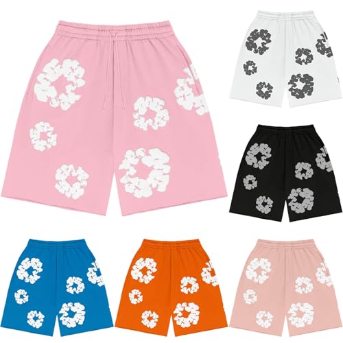 Generisch Kurze Hose Rosa Herren Mit Taschen Baumwolle Bermuda Shorts Blumenmuster Sportshorts Mann Sommer Freizeit Shorts Männer Sweatshorts Jogginghose Kurz Elastische Kurze Hosen