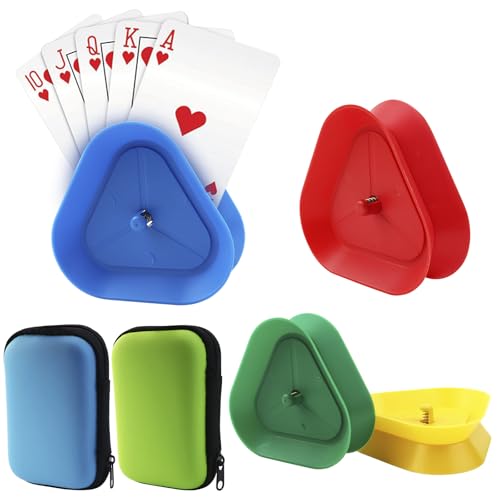 Kartenhalter Kinder 4 Stück Spielkartenhalter, Kartenständer Spielkarten, Kartenhalter Spielkarten mit 2 Spielkarten Box für Senioren und Kinder