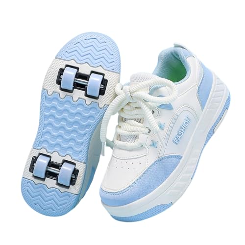 Surwin Schuhe mit Rollen Kinder Mädchen Jungen, Turnschuhe mit 4 Rollen Rollschuhe Schuhe Schnüren Design Skateboardschuhe Roller Skate Shoes Rollschuhe Sneaker für Sport (Hellblau,30)