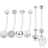 KkvoGmle 6 Stück Bauchnabelpiercing Schwangerschaft, Flexible Acryl Bauchnabel Piercing, 38mm Mutterschaft Nabel Ringe Bauch Stecker für Frauen, Anhänger aus Edelstahl Silbrig