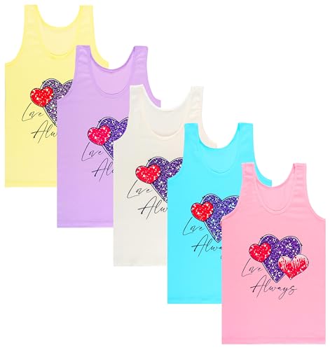 LOREZA ® 5 Stück Mädchen Baumwolle Unterhemden Tank Top - 140-146 (10-11 Jahre) - M-14