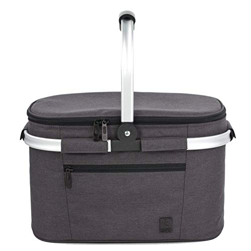 ALLCAMP 22L Einkaufskörbe Groß Isolierkorb Kühlkorb Kühltasche Picknickkorb Thermotasche Kühltasche Thermo Tasche Kühlbox Dunkelgrau