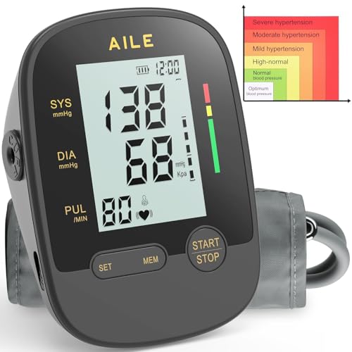 Oberarm Blutdruckmessgerät für den Hausgebrauch: AILE Digitale Blutdruckmessgeräte mit Verstellbar Große Manschette (22-42 cm) Automatisches Bluthochdruck Messgerät Einknopfbedienung