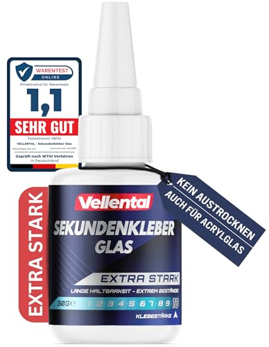 Sekundenkleber Glas extra stark - Glaskleber transparent wasserfest, hitzebeständig & mit Nadel Verschluss gegen Austrocknung - Glas Kleber zum Verkleben von Glas & Acrylglas aller Art