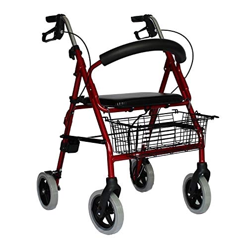 Leichtgewichtrollator LR 56 I Rollator mit Sitzfläche inklusive Einkaufskorb & Gehstockhalter mit neuester Falttechnick & Höhenverstellung (56 cm Rot)