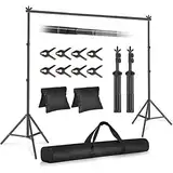 EMART Foto Hintergrund Ständer, 2x3m Verstellbarer Hintergrundsystem mit 8 Hintergrundklemmen, 2 Sandsack für Fotostudio Porträt Produktfotografie Studiofotografie, aus Metall