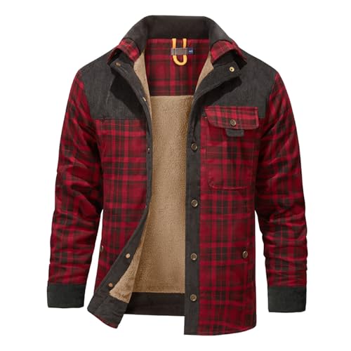 Generisch Herren Thermohemd Flanellhemd Männer Winterjacke Fleecefutter Schützendem Innenfutter Holzfällerhemd Arbeitshemd Holzfällerjacke