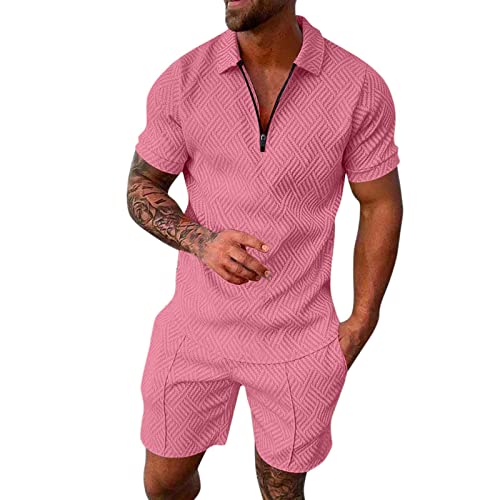 Hehiy Herren Sommer Sportanzug 2 Teiliges Set Für Herren Outfit Sommer Casual Sportanzug Sport Set Kurzarm T-Shirts + Kurze Sporthose Sommer Kleidung Outfit Kurzer Sportanzug Herren