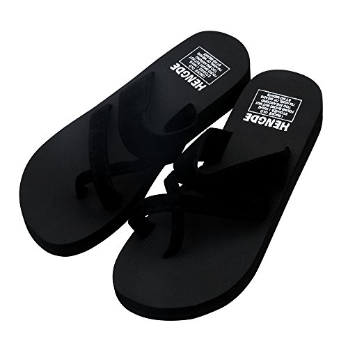 Frauen Sommer Flop Freizeitpantoffeln Flache Sandalen offene Schuhe für Frauen Damenschuhe Weite H (Black, 37)