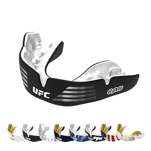 OPRO Instant Custom-Fit UFC Mundschutz, vom Zahnarzt angefertigter Mundschutz, für ultimativen Komfort, Schutz, und Passform. Zahnschutz für Rugby, Boxen, Hockey, MMA (Schwarz Strike, Erwachsene)