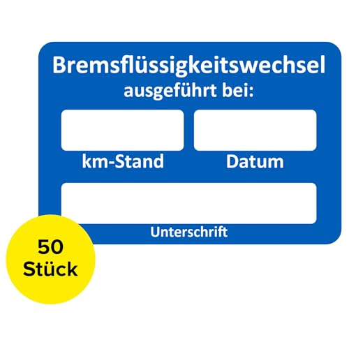 Bremsflüssigkeitswechsel Aufkleber 50 Stück – Service Zettel KFZ beschreibbar, Wartungsaufkleber, Service Aufkleber, Kundendienst KFZ Service Werkstatt Aufkleber (50 Stück)