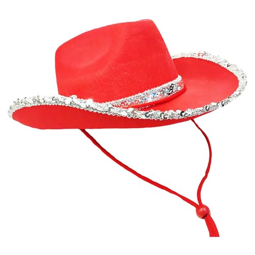Cowboyhüte für Frauen und Cowboy-Kleidung, Cowboyhüte mit optionalem Gesichtstuch oder Federtuch und herzförmiger Brille, Wild-West-Kostüme, Westernhüte cowboyhut federboa rot