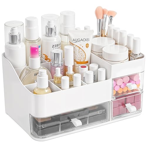 Winter Shore Weißer Makeup Organizer mit 3 Durchsichtigen Schubladen - Organizer Schminke, Schmuck, Haar-Accessoires & Schönheitsprodukte - Waschtisch & Schminktisch Organizer