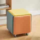 5-in-1 Ottoman-Sessel mit stapelbaren Hockern, quadratischer Ottoman-Bank aus Leder, mit Fußhocker auf Rädern, für Schlafzimmer, Wohnzimmer und Esszimmer, buntes Ottoman-Set