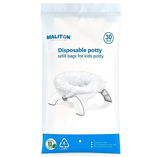 Maliton 30 Stück Einweg Baby Töpfchenbeutel mit Saugfähigem Pad für Unterwegs,Reisen,Auto-universelle Töpfchen Liner passend für meisten Töpfchenstühle&Toilettensitz,Tragbar, Hygienisch & Praktisch