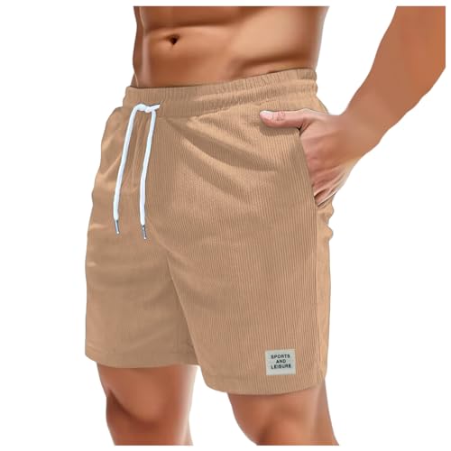 Caxndycing Herren Cord Kurze Hosen Shorts mit Taschen Sommer Casual Kurze Hosen Elastische Taille Loose Beach Shorts Cord Casual Shorts Mode Lässig Herren Kurze Hosen