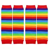 Comforso 2 Paar Regenbogen-Beinwärmer für Baby-Kinder, Bunt gestreifte warme Stricksocken für Jungen und Mädchen