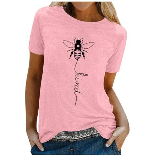 Tshirt Damen Basic, Oberteile Damen Elegant, Tee Shirts Rundhal Kurzärmeliges Shirt Bedrucken Klassischer Top Locker Lässiges Bluse Komfort Luftig Longshirt Versatile Sommerliche