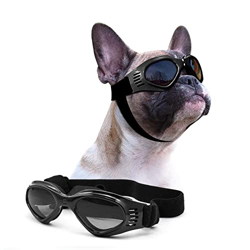 Namsan Hundebrille Verstellbarer Riemen Schutzbrille für Hunde Wasserdicht Winddicht Hunde Sonnenbrille -Schwarz