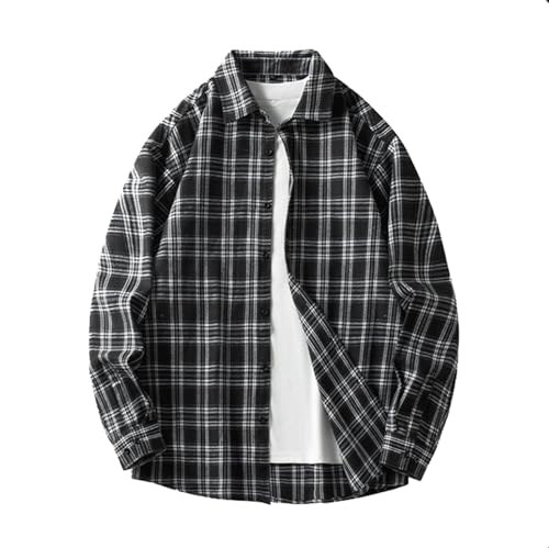 WKAYsIV Herren Hemd Hell Blau Hemd Casual Plaid Urlaub Strickjacke Shirts Tops Herren Hemden Stretch(Schwarz,XXL)