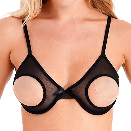 TiaoBug Damen Ouvert BH Erotik Bra Brustfreie Unterwäsche Spaghettiträger Bikinioberteil mit Cut-Outs Sexy Dessous Top Schwarz XL