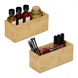 Relaxdays Aufbewahrungsbox Bambus, 2er Set, Ordnungsbox ohne Deckel, HBT: 9,5x23x9 cm, Bambusbox Küche, Bad, Büro, Natur