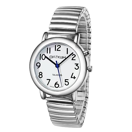 QIATKWH Deutsch sprechende Uhr für Blinde,Anwendbar für ältere Menschen und Sehbehinderte (Teleskopgurt ohne einstellbare Länge)