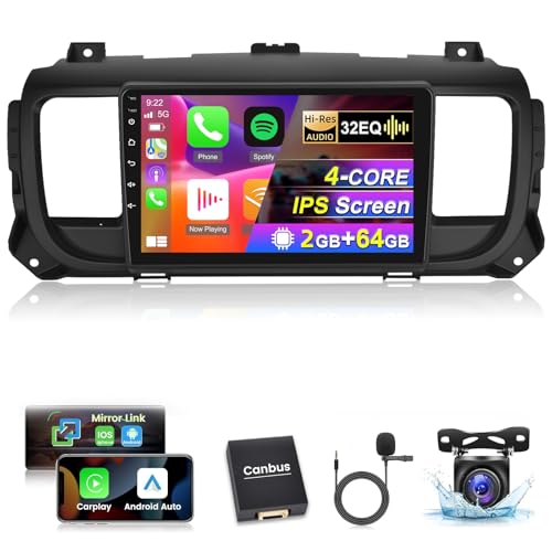 NHOPEEW Autoradio für Citroen Jumpy 3/Peugeot Expert/Toyota Proace 2016-2021 mit Drahtlos Carpaly & Android Auto - Android 13 Autoradio mit WiFi GPS Lenkradsteuerung Split Screen + Rückfahrkamera&Mic