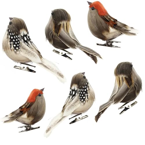 TINA.WIN 6 StüCk KüNstliche Vogel Mit Feder,Mini VöGel Deko,FüR Garten FrüHling Deko Party Dekoration