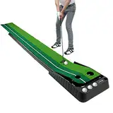 Asgens Golf Putting Trainer (3 Bälle frei), zweifarbige Grasgolfmatte mit kugelverdickter Rücklaufbahn und automatischer Funktion. Übung drinnen und draußen für Anfänger und Amateure