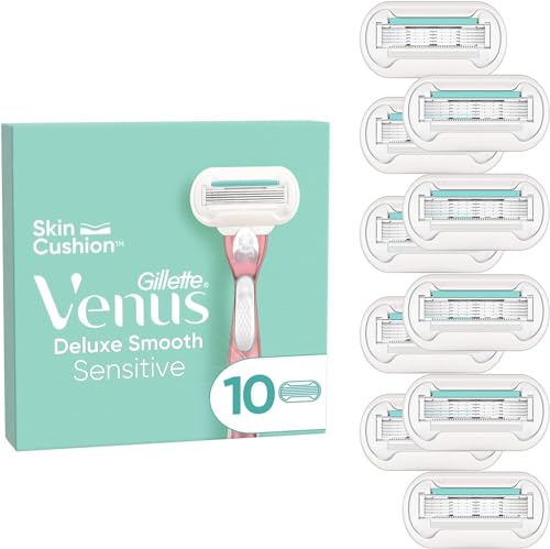 Gillette Venus Deluxe Smooth Sensitive Rasierklingen für Rasierer Damen, 10 Ersatzklingen für Damenrasierer mit 5-fach Klinge, für eine länger anhaltende, glatte Rasur