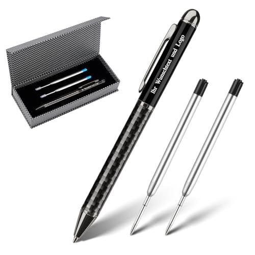 Gravurmaster Kugelschreiber Set - Personalisierter Kugelschreiber mit Gravur Druckkugelschreiber mit Wunschtext & Logo, Schwarz Tinte, mit 2 Ersatzminen, Buchform-Geschenkbox, geeignet als Geschenk