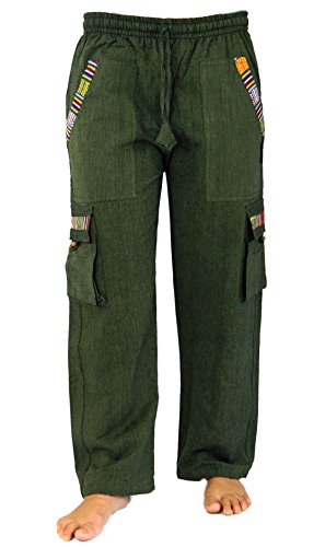 GURU SHOP Yogahose, Goa Hose im Ethnostyle, Olive, Baumwolle, Size:M (48)