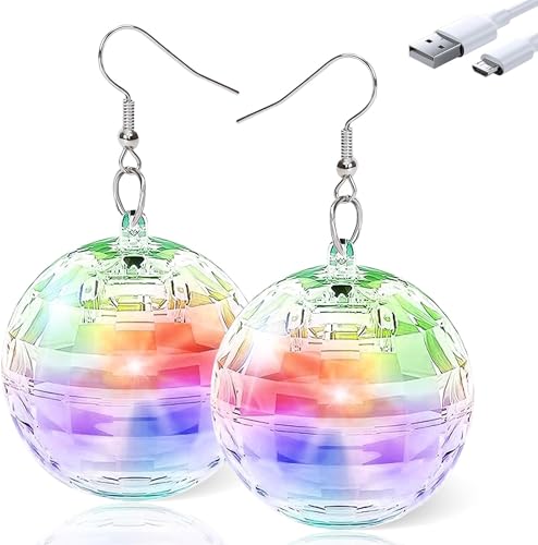 LED Ohrringe Disco Ball,Ohrringe Disco Ball Ohrringe,Disco-Kugel-Ohrringe,Ohrringe für Frauen Wiederaufladbare LED Ohrringe Disco Ball Zubehör für Thema Party Mottoparty