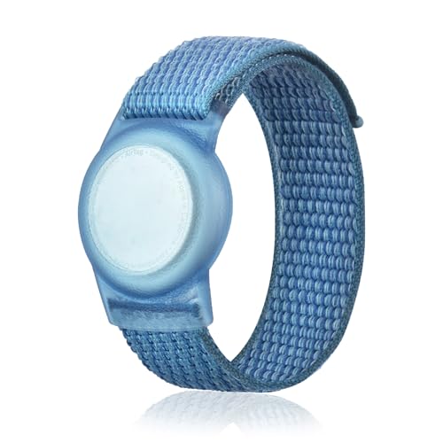 Nylon Airtag Armband Kinder, AirTags Weiche Silikon-Uhrenarmbänder, Nylon Bracelet für AirTag, GPS-Tracker-Uhrenarmband, Anti-Kratz-Schutz für die Positionierung des Airtag-Tracking-Armbands (Blau)