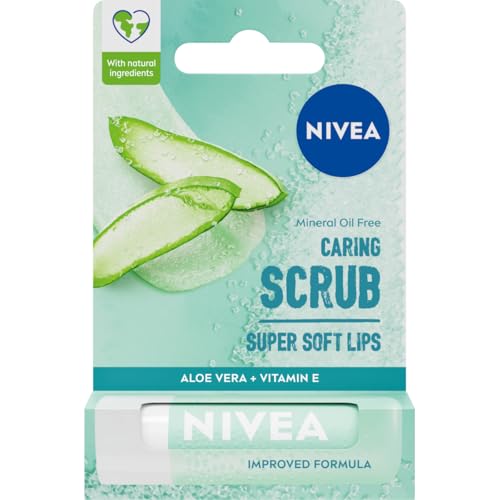 NIVEA 2in1 Aloe Vera Lippenpeeling (4,8 g), pflegender Lippenbalsam mit Aloe Vera und Vitamin E, sanftes Peeling für superweiche Lippen, intensive Lippenpflege, kein Abwischen nötig