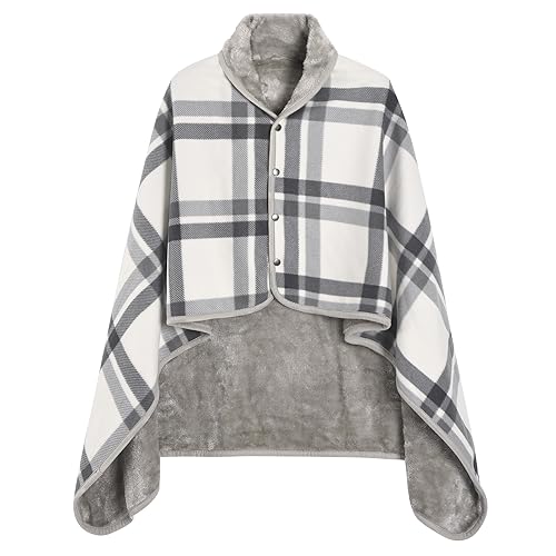 Xnova Poncho Winter Warm Damen Herren, Dicke Fleece Schal Umhang mit Knöpfen, Übergroße Capes Cardigan Wrap Deckenstoffschaln Schulterwärmer (Grau, M)