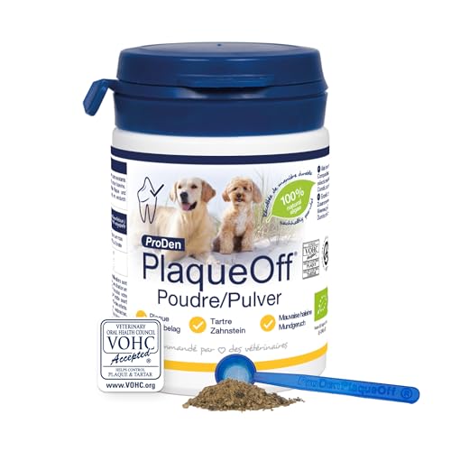 ProDen PlaqueOff Pulver für Hunde & Katzen, Zahnstein- und Mundgeruchsentferner, 100 % natürliche Zahnreinigung und Plaque-Entfernung, 60 g