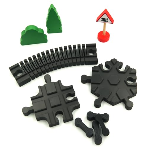 7-teiliges Erweiterungsset - Flexschiene, 6-Fach Kreuzung, 4-Fach Kreuzung für Holzeisenbahnen, kompatibel mit Brio, Eichhorn, IKEA Lillabo, Schienenverbinder, inkl. Adapter, (7-teiliges Set)