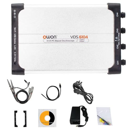 OWON VDS6104 USB PC Virtuelles Oszilloskop 4-Kanal 100 MHz 1 Gsa/s 8 Bits ADC Tragbare Typ-C-Digital-USB-Oszilloskope PC-Oszilloskop, Standard-SCPI-Protokoll Unterstützt, LabVIEW Unterstützt.