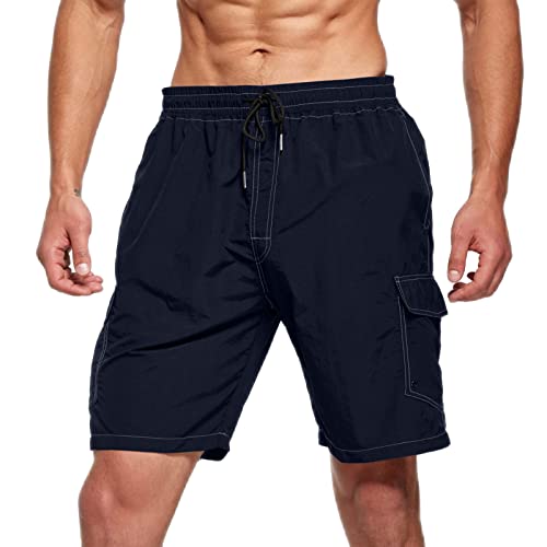 QWUVEDS Herren Sportshorts Gestreifte Jogginghose Sommer Trainingshose Mit Taschen Elastischer Bund Atmungsaktive Shorts Herren Shorts Extra Kurz Fahrradhose Cargohose Herren (Blue, XXL)