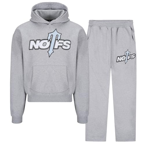 YiJee NOFS Jogginganzug Herren Damen | 2-Teilig Tracksuit Y2K mit Hoodie und Jogginghose | Hip Hop Streetwear Style | Noneofus Fashion Trainingsanzug Anzug - Unisex, Grau