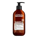 L'Oréal Men Expert 3-in-1 Bartshampoo für Männer, Bartseife für Bart, Gesicht und Haar, Herren Bartpflege gegen Schuppen mit holzigem Duft und ätherischem Zedernholzöl, Barber Club, 1 x 200 ml